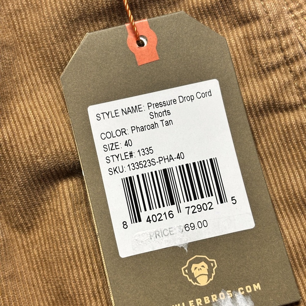 NWT Howler Bros Pressure Drop Corduroy Shorts Mens 40 Pharaoh Tan Elastic Waist - Picture 2 of 7